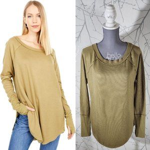 We The Free Yellow Waffle Knit Snowy Thermal Long Sleeve